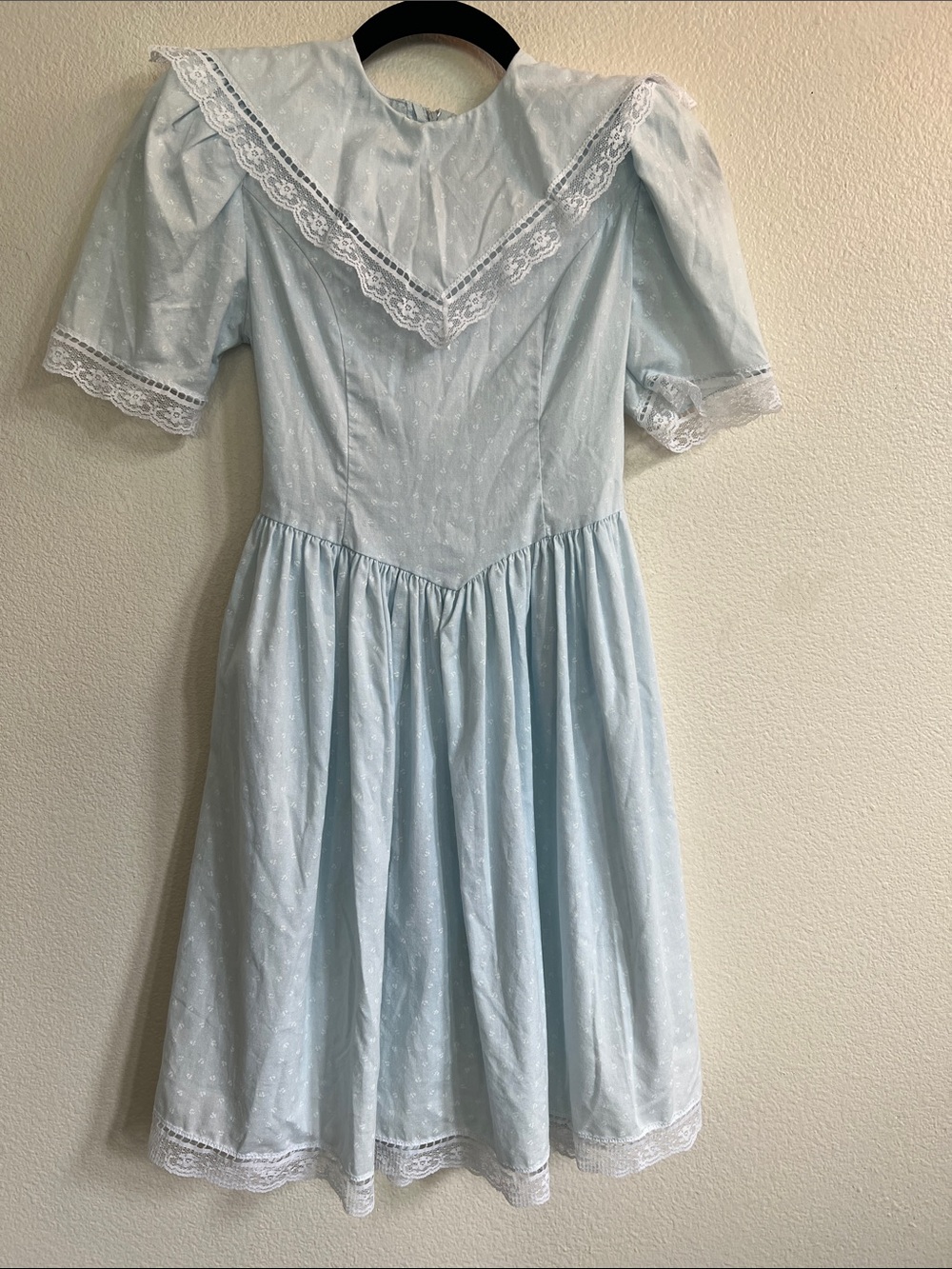 Gunne Sax Jessica McClintock Girl's Midi Dress Lace Trim Pastel Light Blue 10